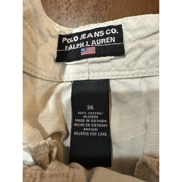 Polo Jeans Co Ralph Lauren Cargo Shorts Mens 36 Beige Ripstop Utility Pockets - Picture 5 of 10